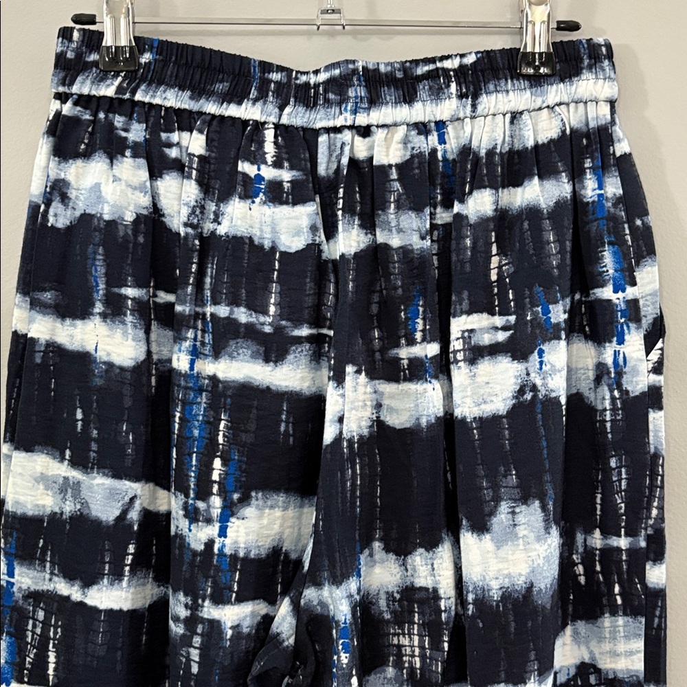 11. ICHI “Kate” Linen blend Stylish Navy and White Tie-Dye Women's Pants NWT - Picture 5 of 10